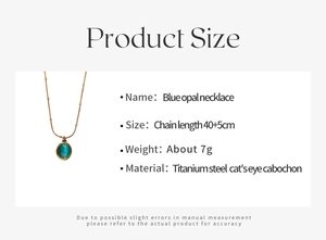 Blue opal necklace details with titanium steel chain specifications and dimensions