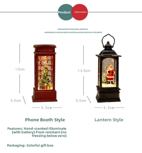Christmas lantern and telephone booth night lights with snow globe effect and warm glow