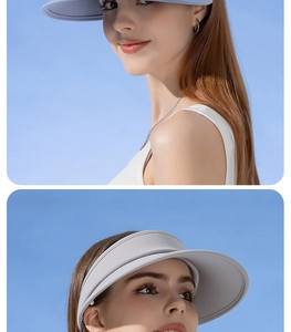 Detailed side view of light purple UPF50+ sun hat with open top and large brim fabric