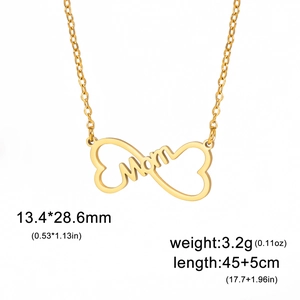 Golden Mom infinity bow necklace in stainless steel with pendant size and weight details