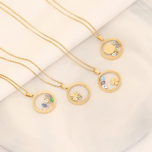 Evil Eye Clover Floating Charms Necklace Stainless Steel Glass Round Locket Jewelry For Women Trendy Luck Gift