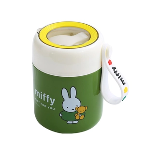 Miffy insulated stainless steel soup cup with portable handle and green ivory finish