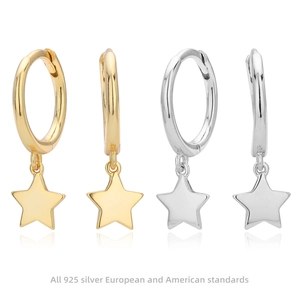 S925 Sterling Silver Star Pendant Hoop Earrings Minimalist Gold Silver Plated Dainty Five-Pointed Star Earrings Jewelry For Women