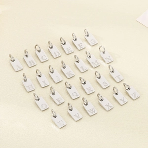 Complete set of 26 silver stainless steel A-Z alphabet rectangle charms for DIY jewelry making