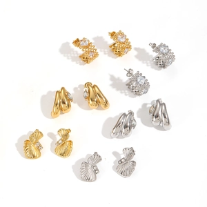 Luxurious 18k gold and silver plated stainless steel stud earrings set with zircon stones