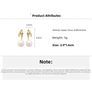 Detailed size specifications for 14K gold plated pearl earrings with zircon stones