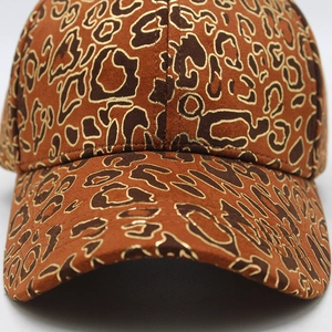 Stylish leopard print baseball cap with gold glitter outline and premium suede texture