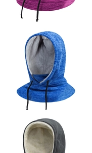 Detailed view of thick fleece lining and adjustable drawstring on winter hood scarves