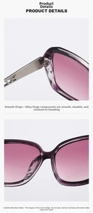 Detailsicht der Legierungsscharniere und Nasenpads an der lila Verlaufssonnenbrille