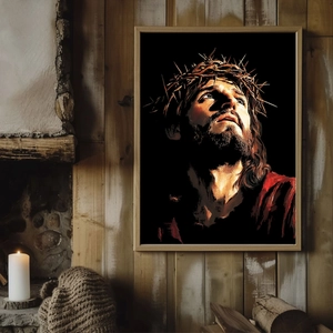 Religious Jesus Christ DIY scratch art painting with crown of thorns in wooden frame