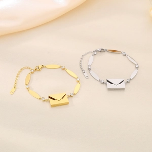 Stainless Steel Zircon Bracelet With Envelope Pendant Love You Engraved Adjustable Minimalist Jewelry For Women