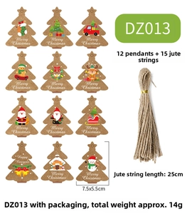 Set of 12 Christmas kraft paper tags with 15 jute ropes in various festive holiday designs
