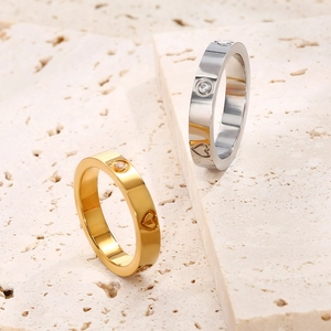 Heart Ring Titanium Steel Zircon Inlaid Elegant Gold Plated Band For Women Minimalist Romantic Jewelry
