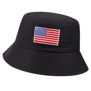 Close-up of premium embroidered national flag patch on black cotton bucket hat