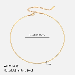 Flat gold snake chain necklace in stainless steel showing length and width details