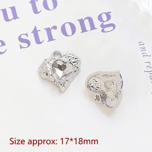 Detail showing 17*18mm silver heart pendants with clear zircon and hollow back design
