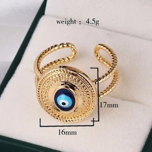 Detailed close-up of retro evil eye open ring with 4.5g weight and 16x17mm dimensions