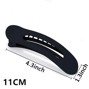 Matte black hair clip detail showing dimensions 4.3 inch length and 1.3 inch width
