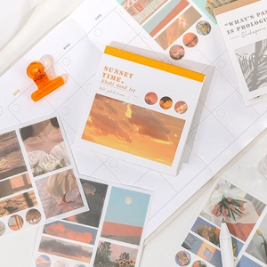 Set de stickers peinture à l'huile coucher de soleil avec agenda et pinces orange