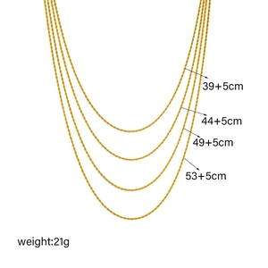 Layered gold titanium steel twist chain necklaces with length specs and 21g weight