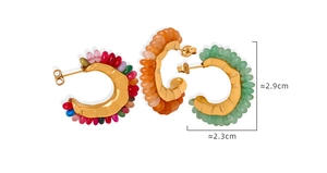 Detailed size view of vintage C-shaped beaded titanium steel earrings in multiple colors