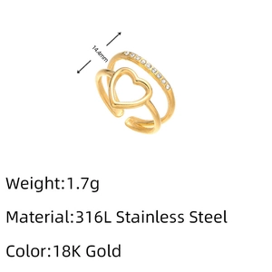 Detail showing 18K gold plated heart ring with 316L stainless steel and zircon inlay