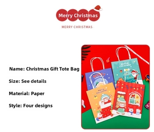 Detailed view of four assorted Christmas kraft paper gift bags with Santa and elk patterns