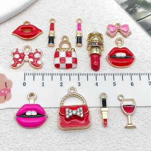 Fashion alloy charms set including red lips, lipstick and handbags for DIY jewelry making