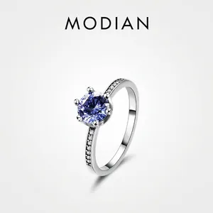 925 Sterling Silver Ring Tanzanite Blue Zircon Crown Luxury Fashion Vintage Prong Setting Jewelry For Women