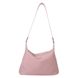 Sac hobo rose en tissu Oxford avec fermeture éclair argentée et design nylon