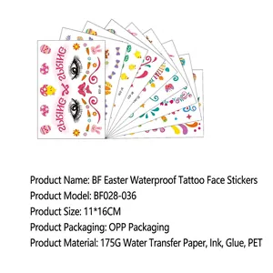 Waterproof Easter temporary tattoos set for kids featuring rabbits and colorful eggs stickers