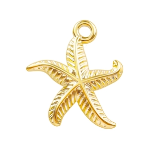 Polished gold 304 stainless steel starfish pendant with textured stripes for DIY jewelry
