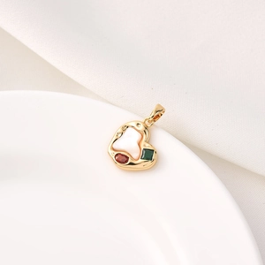 Handmade 18K gold plated heart pendant with white shell and colorful zircon inlay