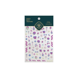 Rainbow holographic nail art stickers with stars, flames and hearts in green packaging