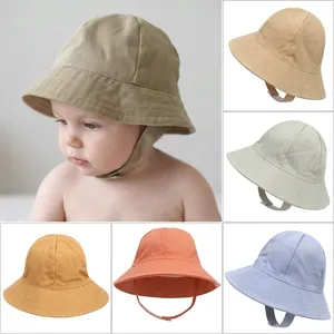 Kids embroidered cotton sun hat with adjustable chin strap in five various colors