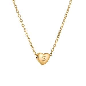 Collier cœur en acier inoxydable plaqué or 18 carats avec pendentif lettre S et chaîne O