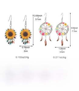 Tableau de mesures détaillé pour boucles d'oreilles tournesol et attrape-rêves