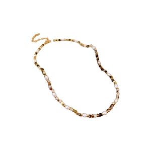 Elegant freshwater pearl necklace with multi-color beads and golden lobster clasp