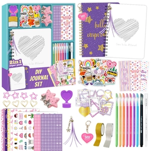 DIY Journaling Supplies Scrapbook Material Notebook Decorative Stickers Colorful Pens Tapes Aesthetic Creative Stationery Gift For Girls Kids