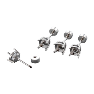Titanium steel screw-back ear stud components with four-claw setting in silver finish