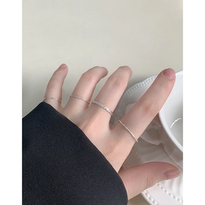 S925 sterling silver 1mm minimalist thin ring set for women with sparkling finish