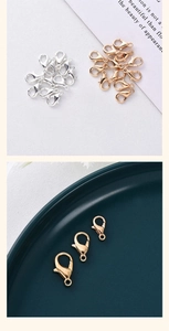 Detail of gold and silver plated alloy lobster clasps for jewelry making and DIY crafts