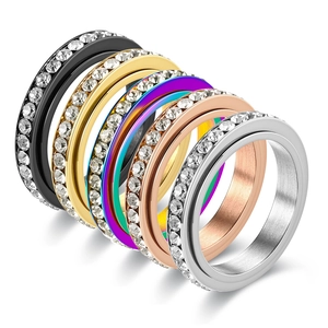 Set van 6 kleurrijke draairingen met zirkonia steentjes en geborstelde metalen afwerking