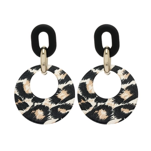 Boucles d'oreilles géométriques rétro avec motif léopard et maillons noirs chic