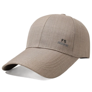 Men's outdoor baseball cap with extended brim in khaki grey textured woven fabric