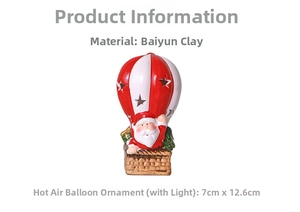 Detail of Santa Claus in hot air balloon ceramic LED ornament, 12.6cm Christmas decoration
