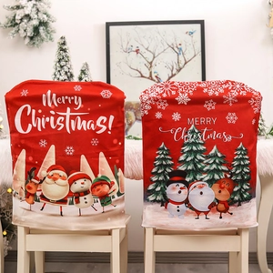 Christmas Chair Covers Red Cloth Santa Claus Snowman Printed Dining Room Home Party Festive Decor Cartoon