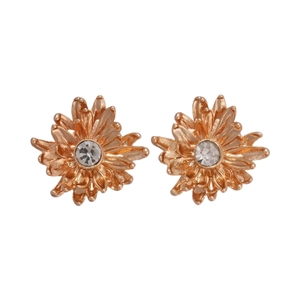 Vintage daisy flower earrings in gold finish with sparkling central zircon stone accents