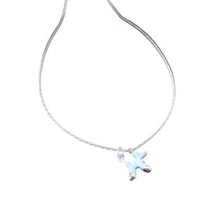 Collier avec pendentif chien ballon bleu et breloque cœur en zircon sur chaîne argentée