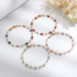 Damen Mode Schmetterling Böser Blick Armband Kupfer Vergoldete Perlen Emaille Anhänger Schmuck
